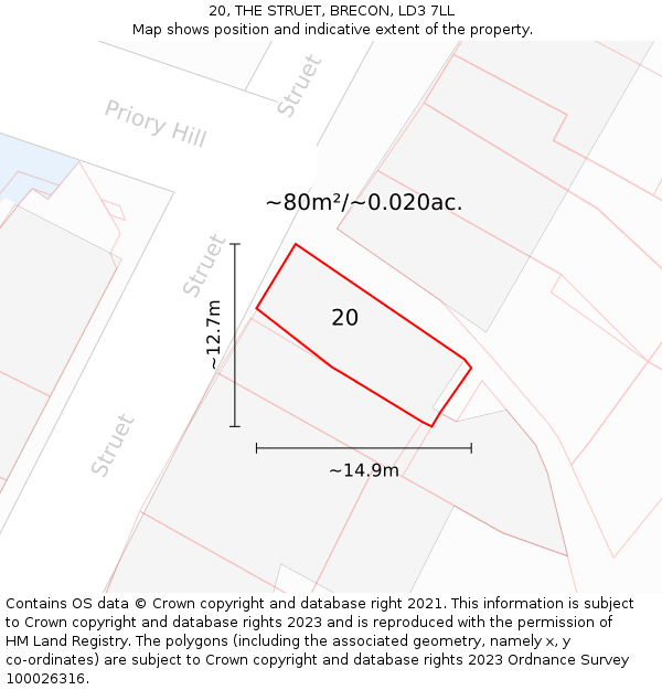 20, THE STRUET, BRECON, LD3 7LL: Plot and title map