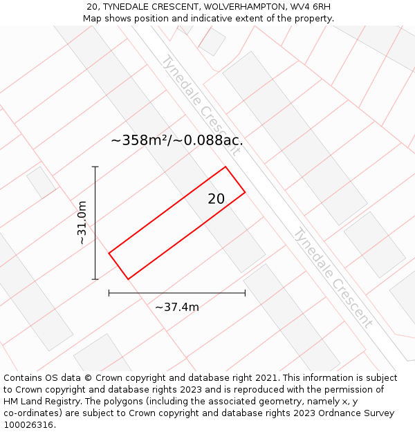 20, TYNEDALE CRESCENT, WOLVERHAMPTON, WV4 6RH: Plot and title map