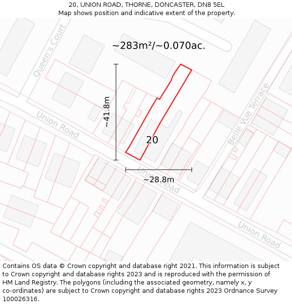 20, UNION ROAD, THORNE, DONCASTER, DN8 5EL: Plot and title map