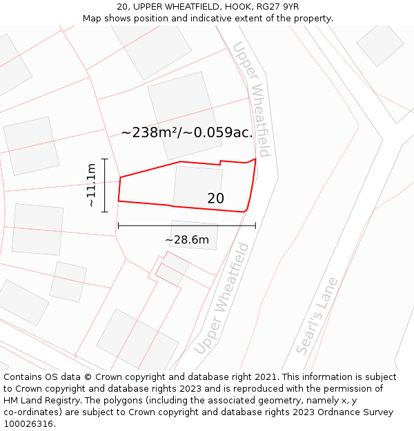 20, UPPER WHEATFIELD, HOOK, RG27 9YR: Plot and title map