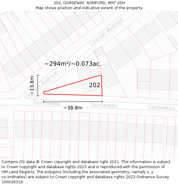 202, GORSEWAY, ROMFORD, RM7 0SH: Plot and title map