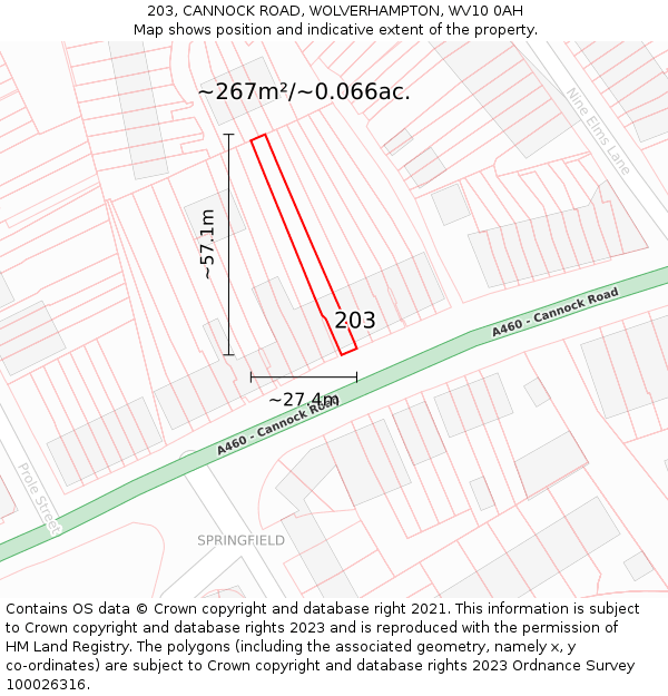 203, CANNOCK ROAD, WOLVERHAMPTON, WV10 0AH: Plot and title map