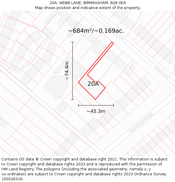 20A, WEBB LANE, BIRMINGHAM, B28 0EA: Plot and title map
