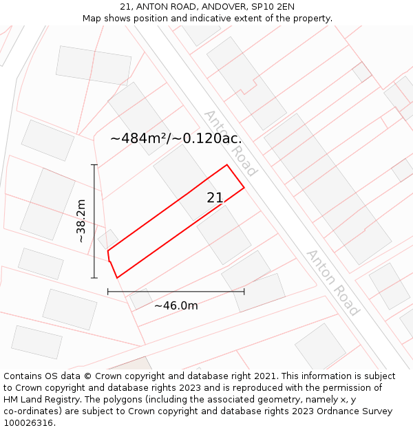 21, ANTON ROAD, ANDOVER, SP10 2EN: Plot and title map