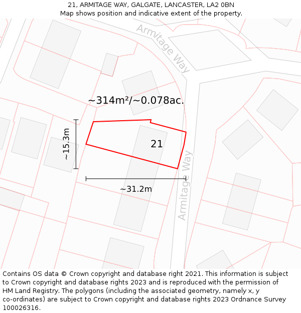 21, ARMITAGE WAY, GALGATE, LANCASTER, LA2 0BN: Plot and title map