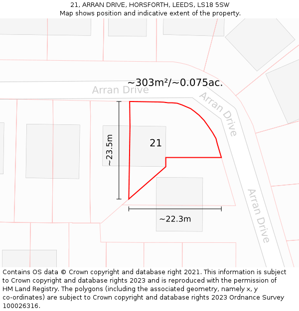 21, ARRAN DRIVE, HORSFORTH, LEEDS, LS18 5SW: Plot and title map