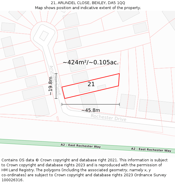 21, ARUNDEL CLOSE, BEXLEY, DA5 1QQ: Plot and title map
