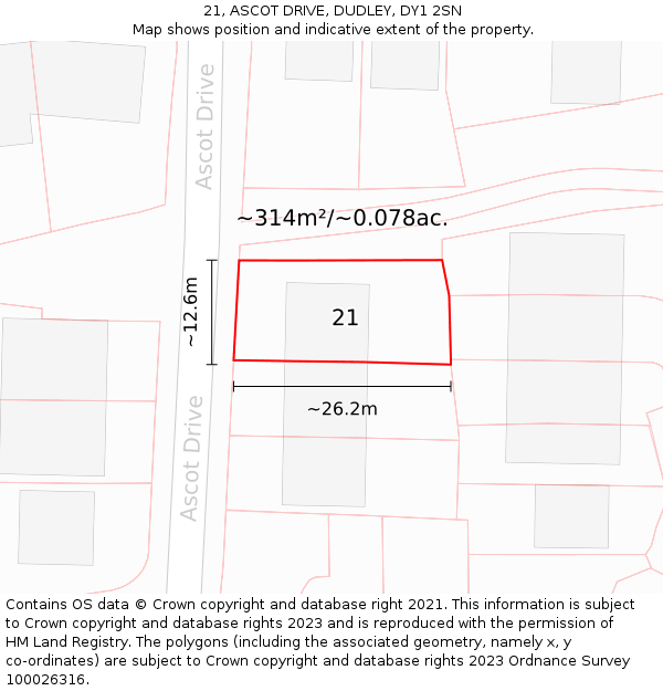 21, ASCOT DRIVE, DUDLEY, DY1 2SN: Plot and title map