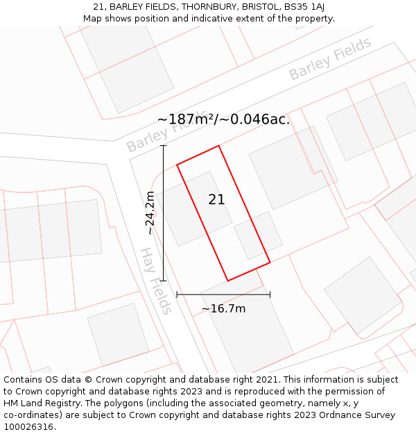 21, BARLEY FIELDS, THORNBURY, BRISTOL, BS35 1AJ: Plot and title map