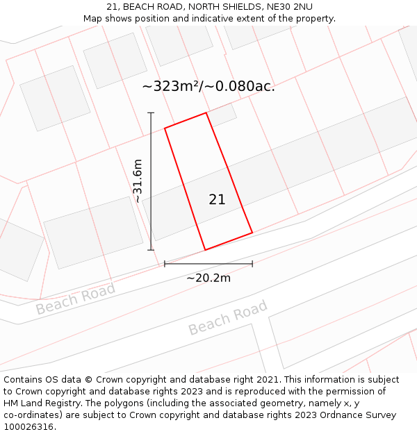 21, BEACH ROAD, NORTH SHIELDS, NE30 2NU: Plot and title map