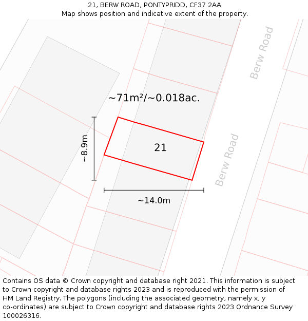 21, BERW ROAD, PONTYPRIDD, CF37 2AA: Plot and title map