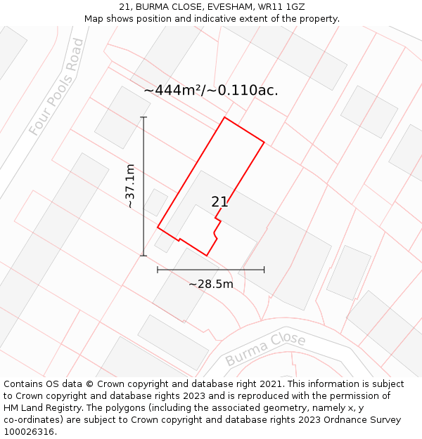 21, BURMA CLOSE, EVESHAM, WR11 1GZ: Plot and title map