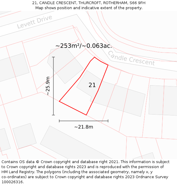 21, CANDLE CRESCENT, THURCROFT, ROTHERHAM, S66 9FH: Plot and title map