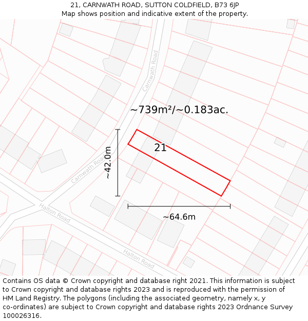 21, CARNWATH ROAD, SUTTON COLDFIELD, B73 6JP: Plot and title map