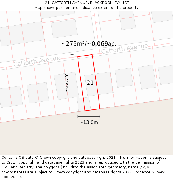 21, CATFORTH AVENUE, BLACKPOOL, FY4 4SF: Plot and title map