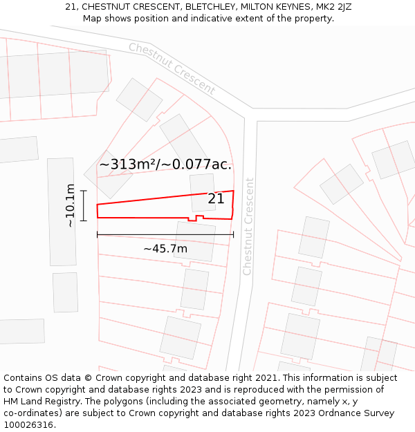 21, CHESTNUT CRESCENT, BLETCHLEY, MILTON KEYNES, MK2 2JZ: Plot and title map