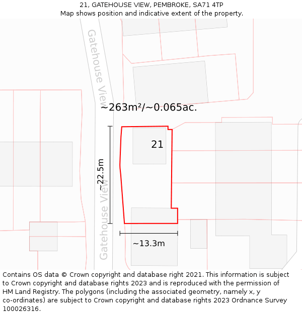 21, GATEHOUSE VIEW, PEMBROKE, SA71 4TP: Plot and title map