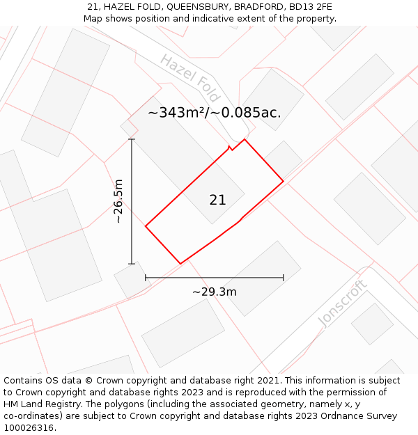 21, HAZEL FOLD, QUEENSBURY, BRADFORD, BD13 2FE: Plot and title map