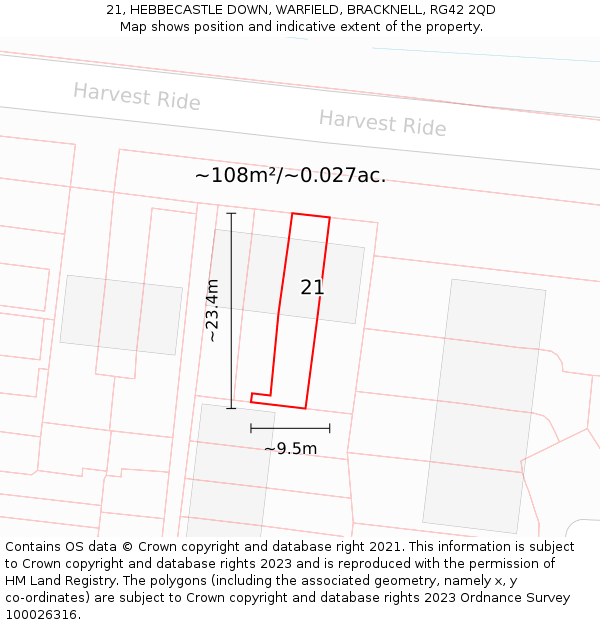 21, HEBBECASTLE DOWN, WARFIELD, BRACKNELL, RG42 2QD: Plot and title map
