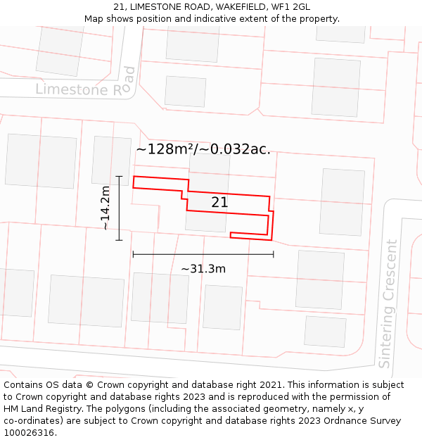 21, LIMESTONE ROAD, WAKEFIELD, WF1 2GL: Plot and title map