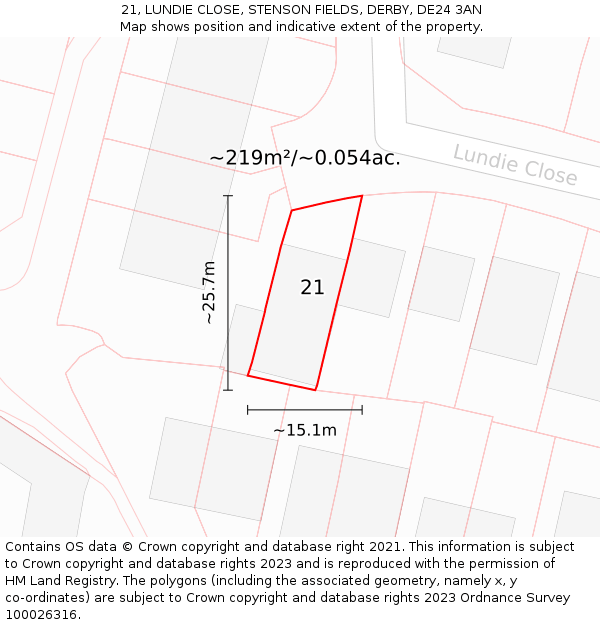 21, LUNDIE CLOSE, STENSON FIELDS, DERBY, DE24 3AN: Plot and title map