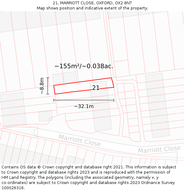 21, MARRIOTT CLOSE, OXFORD, OX2 8NT: Plot and title map