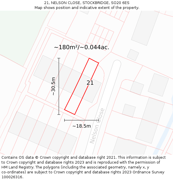 21, NELSON CLOSE, STOCKBRIDGE, SO20 6ES: Plot and title map
