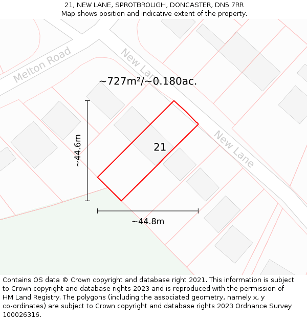 21, NEW LANE, SPROTBROUGH, DONCASTER, DN5 7RR: Plot and title map