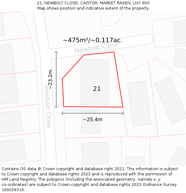 21, NEWBOLT CLOSE, CAISTOR, MARKET RASEN, LN7 6NY: Plot and title map