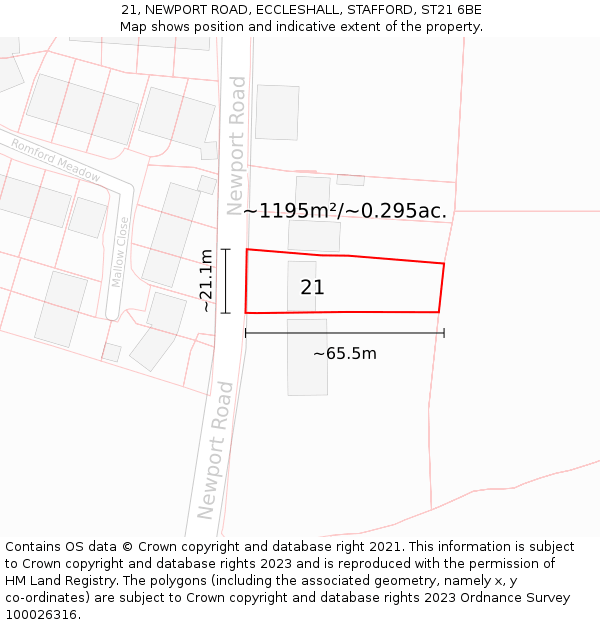 21, NEWPORT ROAD, ECCLESHALL, STAFFORD, ST21 6BE: Plot and title map