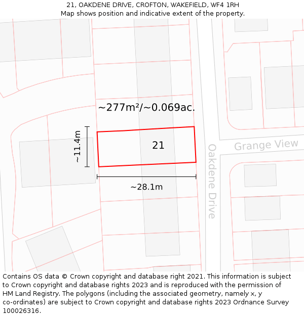 21, OAKDENE DRIVE, CROFTON, WAKEFIELD, WF4 1RH: Plot and title map