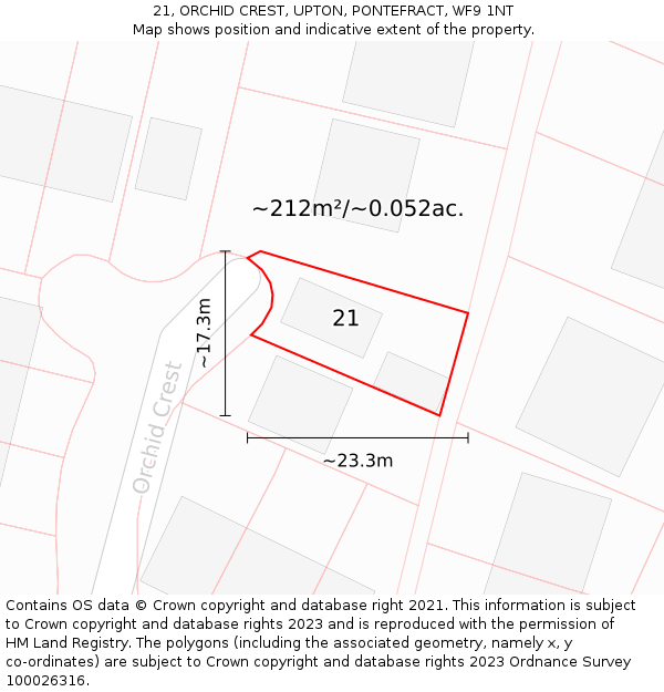 21, ORCHID CREST, UPTON, PONTEFRACT, WF9 1NT: Plot and title map
