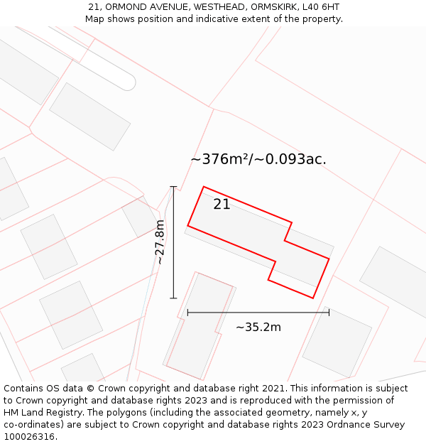 21, ORMOND AVENUE, WESTHEAD, ORMSKIRK, L40 6HT: Plot and title map