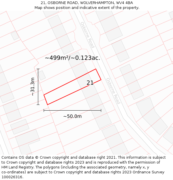 21, OSBORNE ROAD, WOLVERHAMPTON, WV4 4BA: Plot and title map