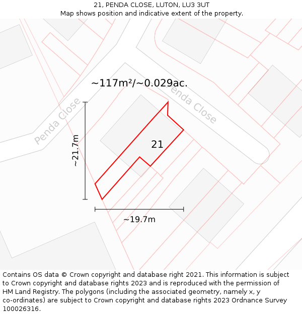 21, PENDA CLOSE, LUTON, LU3 3UT: Plot and title map