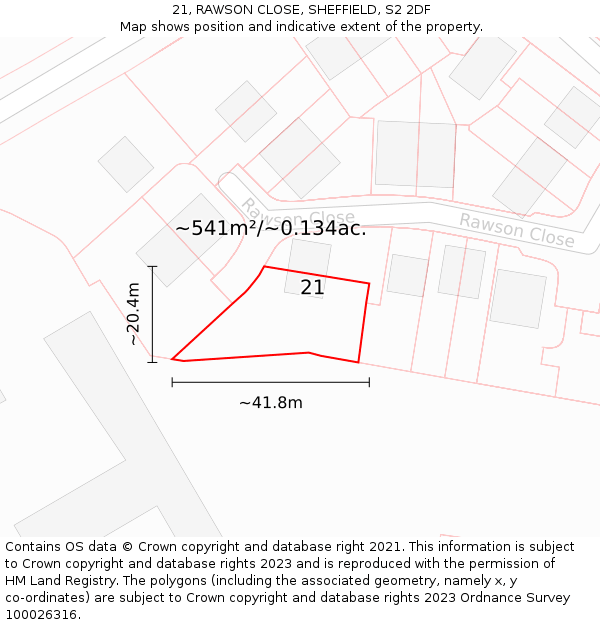 21, RAWSON CLOSE, SHEFFIELD, S2 2DF: Plot and title map