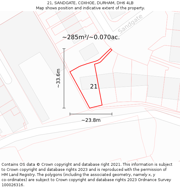 21, SANDGATE, COXHOE, DURHAM, DH6 4LB: Plot and title map