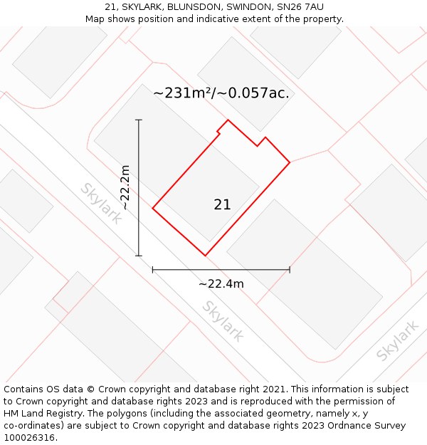 21, SKYLARK, BLUNSDON, SWINDON, SN26 7AU: Plot and title map