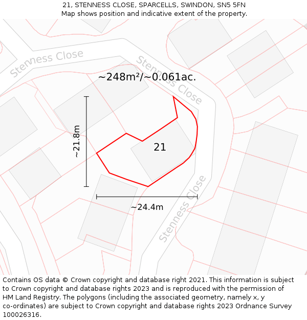 21, STENNESS CLOSE, SPARCELLS, SWINDON, SN5 5FN: Plot and title map