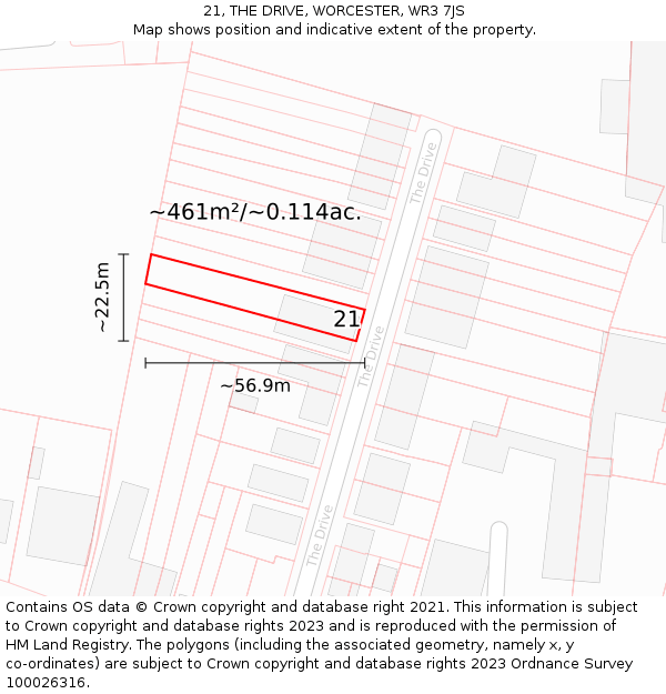 21, THE DRIVE, WORCESTER, WR3 7JS: Plot and title map