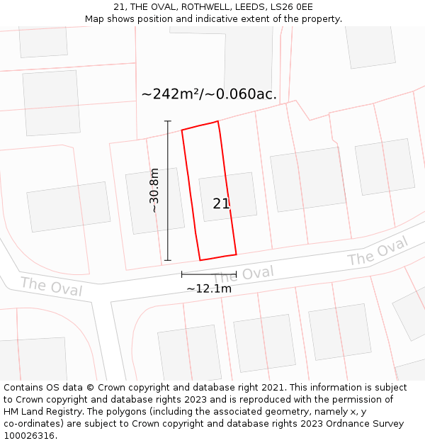 21, THE OVAL, ROTHWELL, LEEDS, LS26 0EE: Plot and title map