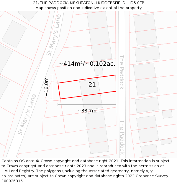 21, THE PADDOCK, KIRKHEATON, HUDDERSFIELD, HD5 0ER: Plot and title map