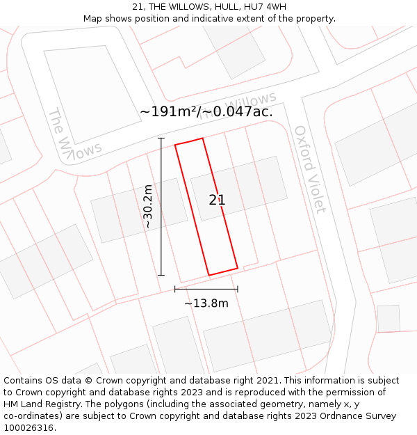 21, THE WILLOWS, HULL, HU7 4WH: Plot and title map