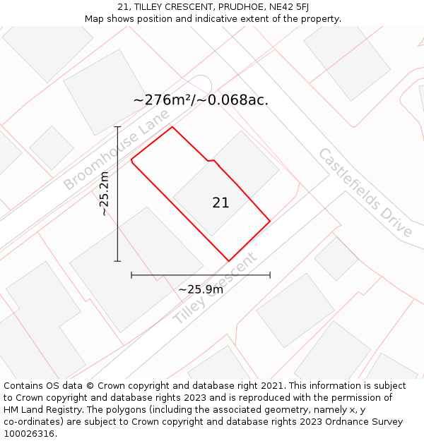 21, TILLEY CRESCENT, PRUDHOE, NE42 5FJ: Plot and title map