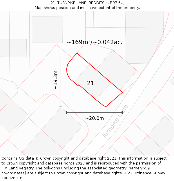 21, TURNPIKE LANE, REDDITCH, B97 6UJ: Plot and title map