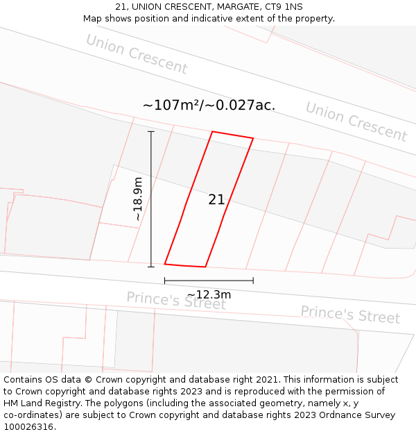21, UNION CRESCENT, MARGATE, CT9 1NS: Plot and title map