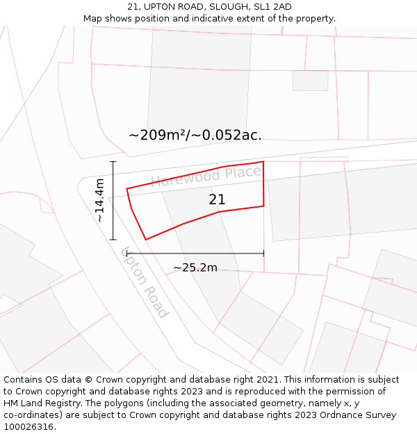 21, UPTON ROAD, SLOUGH, SL1 2AD: Plot and title map