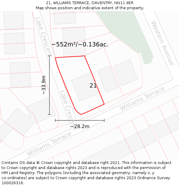 21, WILLIAMS TERRACE, DAVENTRY, NN11 9ER: Plot and title map