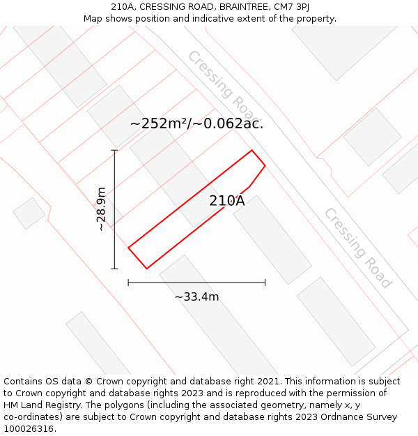 210A, CRESSING ROAD, BRAINTREE, CM7 3PJ: Plot and title map