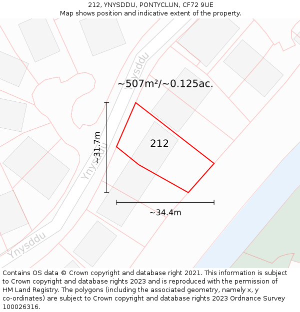 212, YNYSDDU, PONTYCLUN, CF72 9UE: Plot and title map